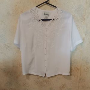 Joanna White Button Down Blouse with Lace Detail